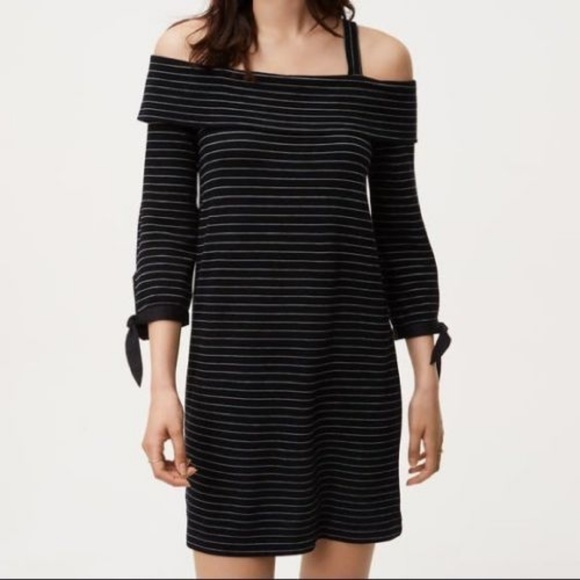 LOFT Dresses & Skirts - NEW Loft Striped Knit Cold Shoulder Dress S 4